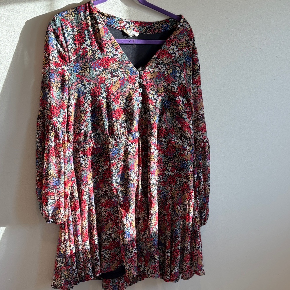 Entro Floral Mini Dress - Red, Blue, Yellow